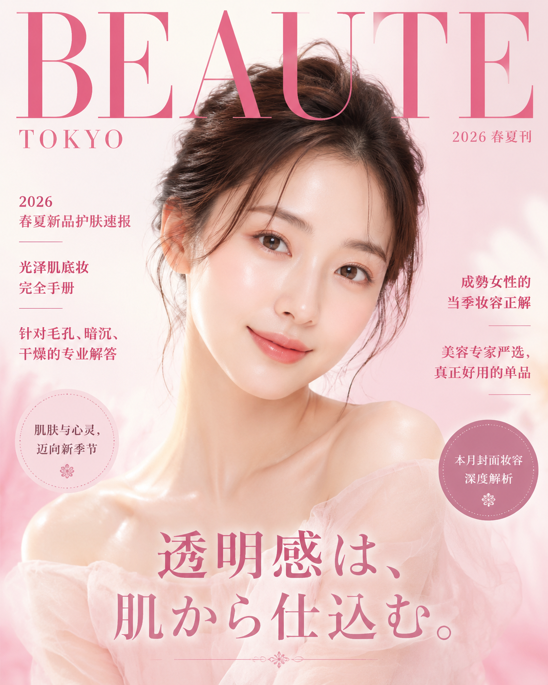 日系美妆杂志封面 - 墨图 AI 生成