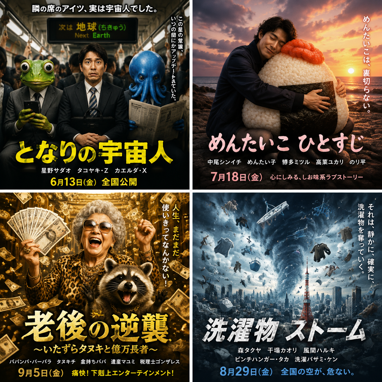 4-Panel Parody Movie Poster Grid - 墨图 AI 生成