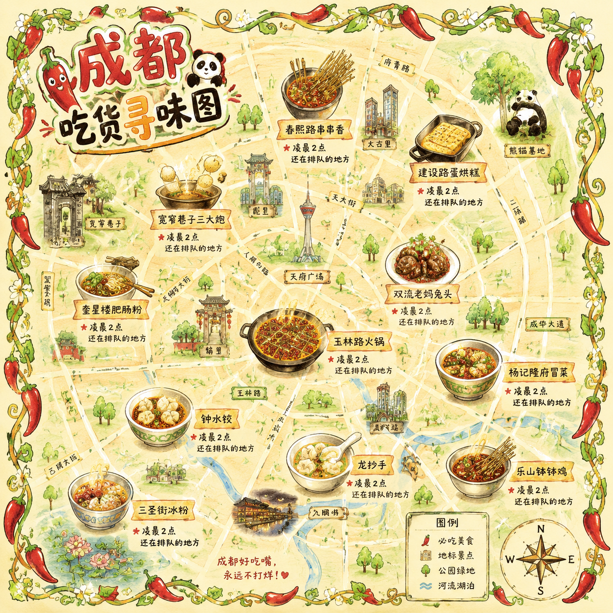 手绘成都美食地图 - 墨图 AI 生成