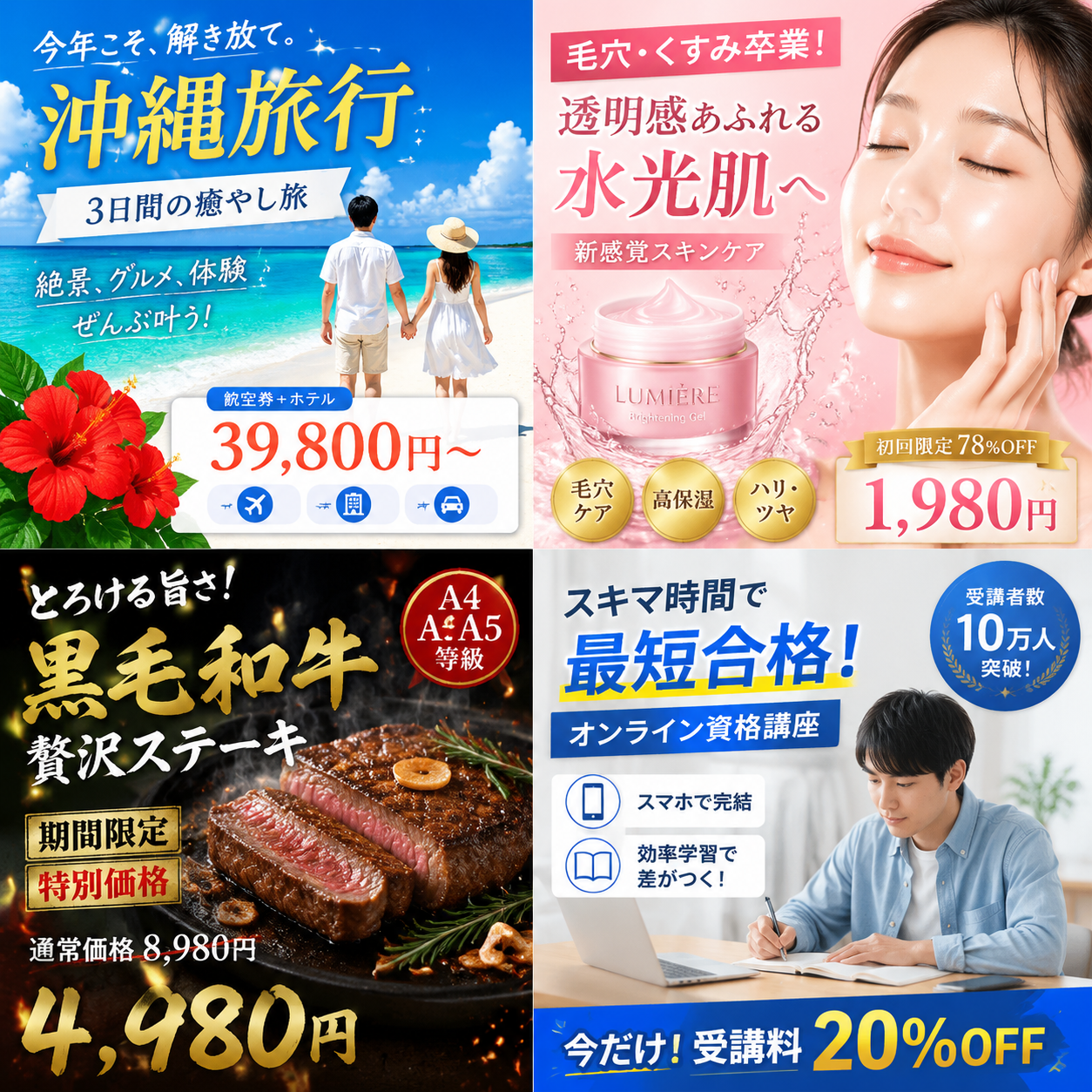 4 格日式数字广告横幅网格 - 墨图 AI 生成