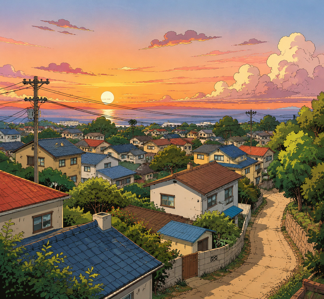 Ligne Claire 郊区景观 - 墨图 AI 生成