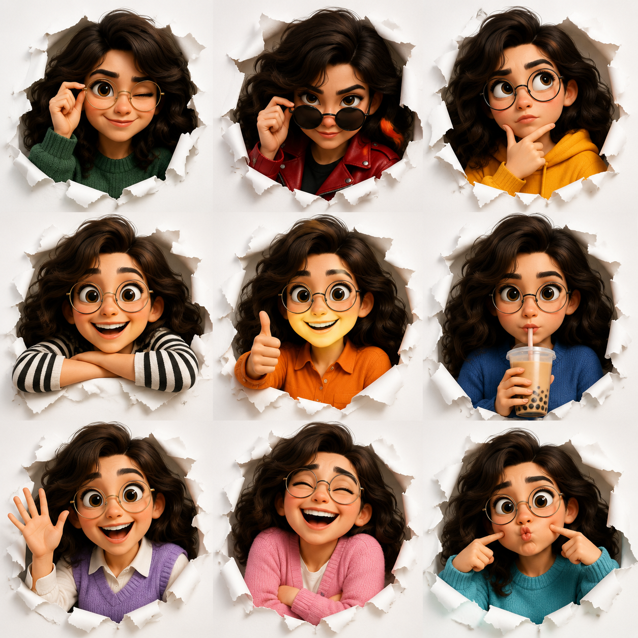 3D Animated Character Expression Grid - 墨图 AI 生成