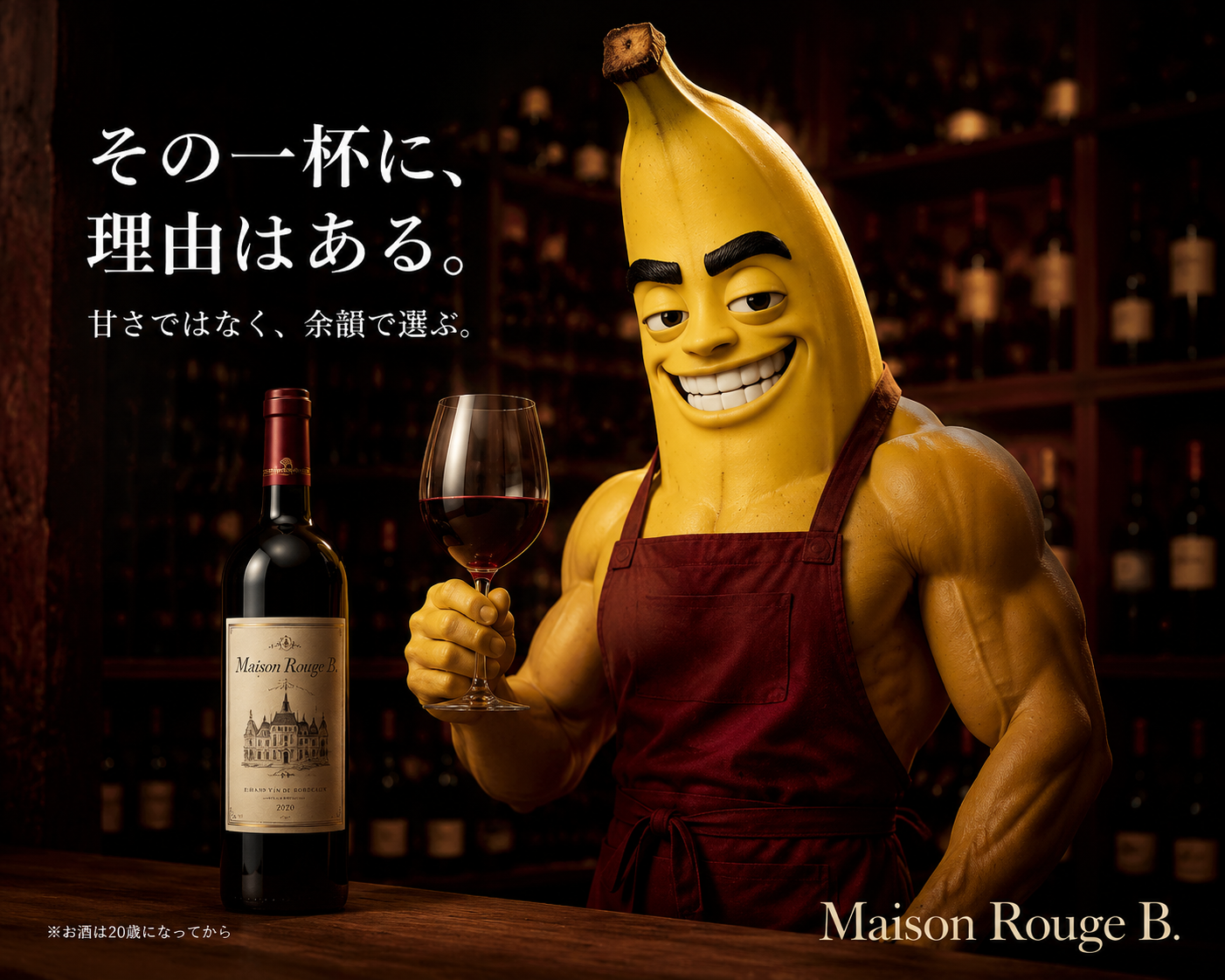 电影感香蕉红酒广告 - 墨图 AI 生成