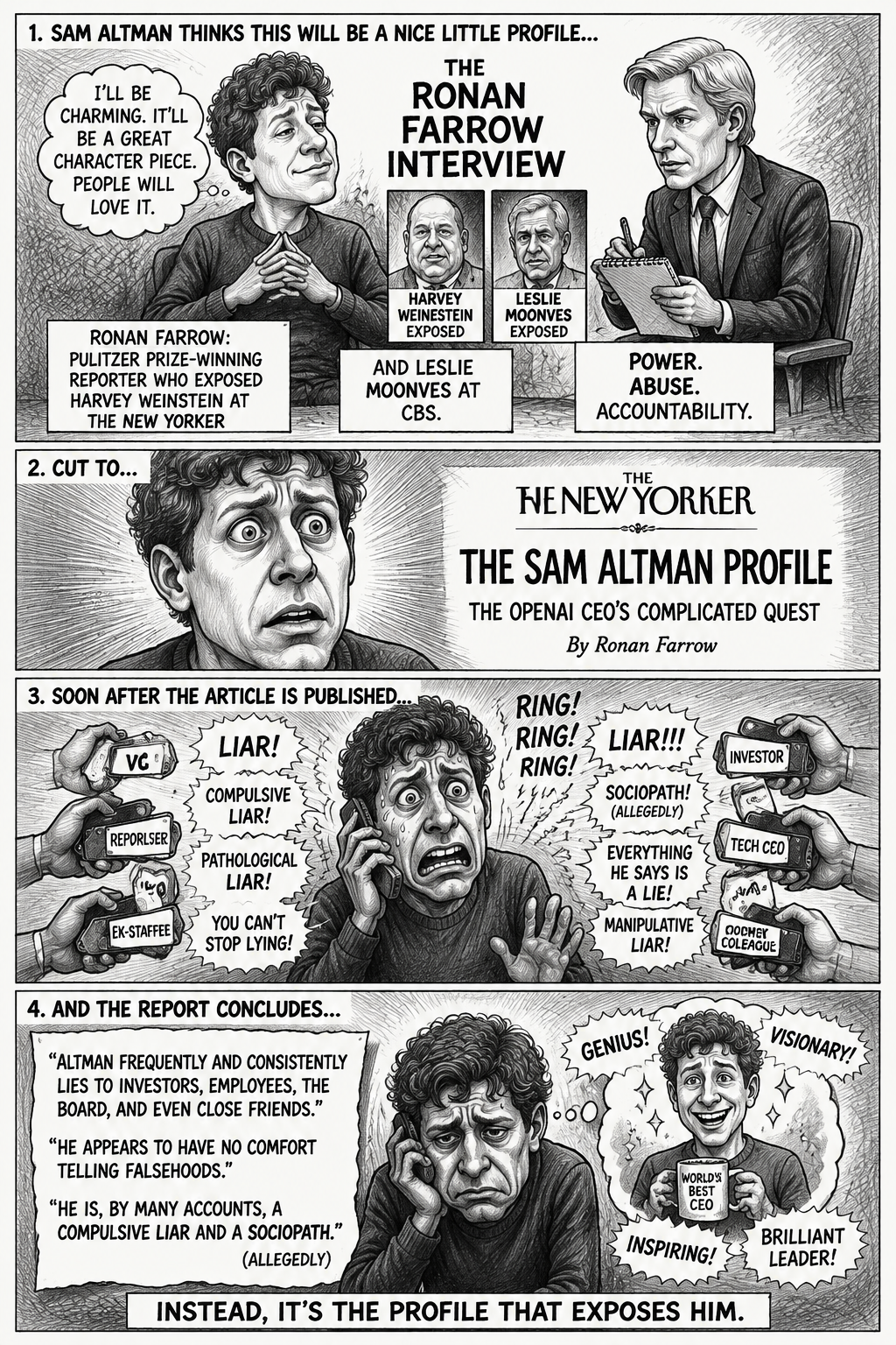 Satirical 4-Panel Caricature Comic Strip - 墨图 AI 生成