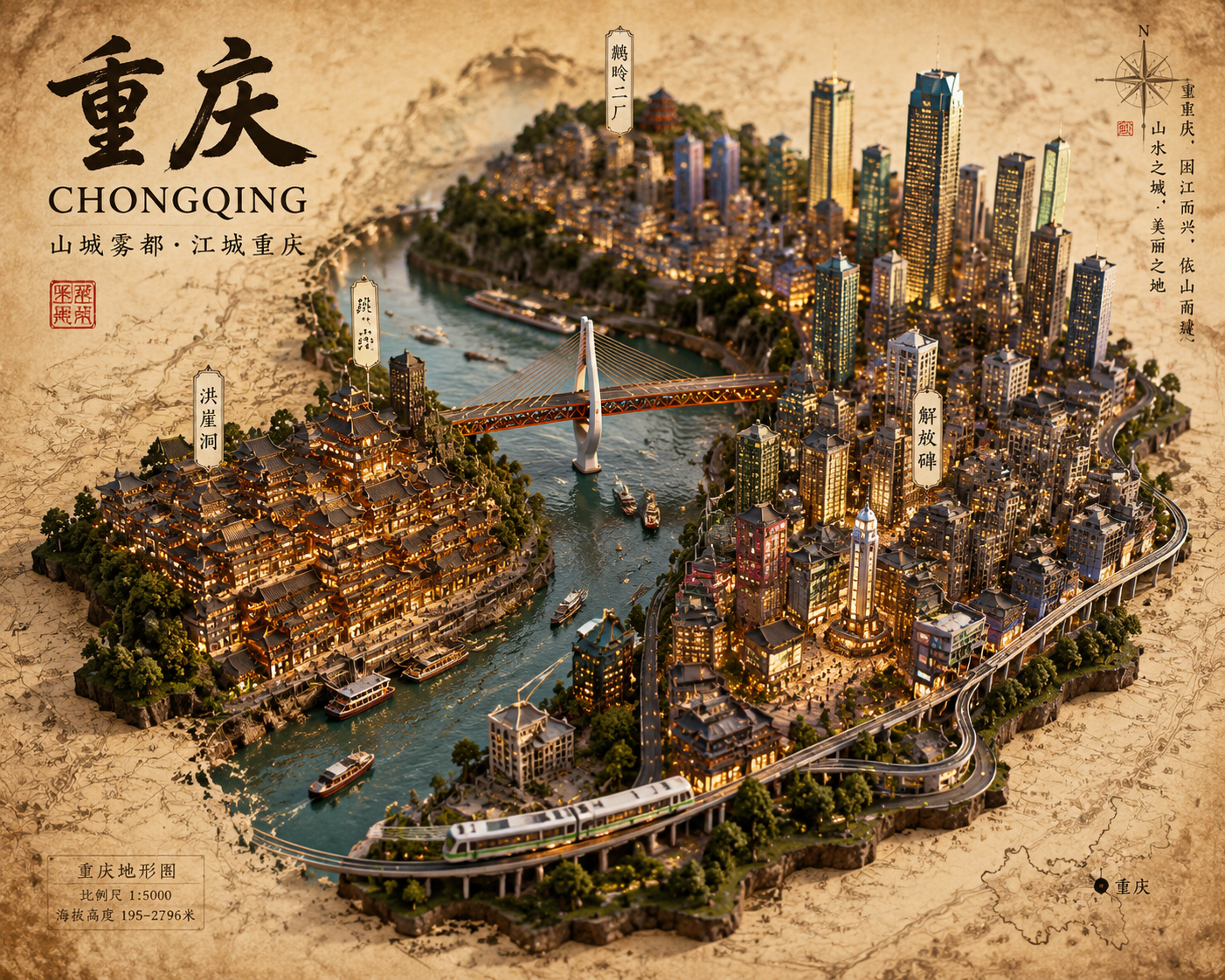 Miniature 3D City Diorama Map - 墨图 AI 生成