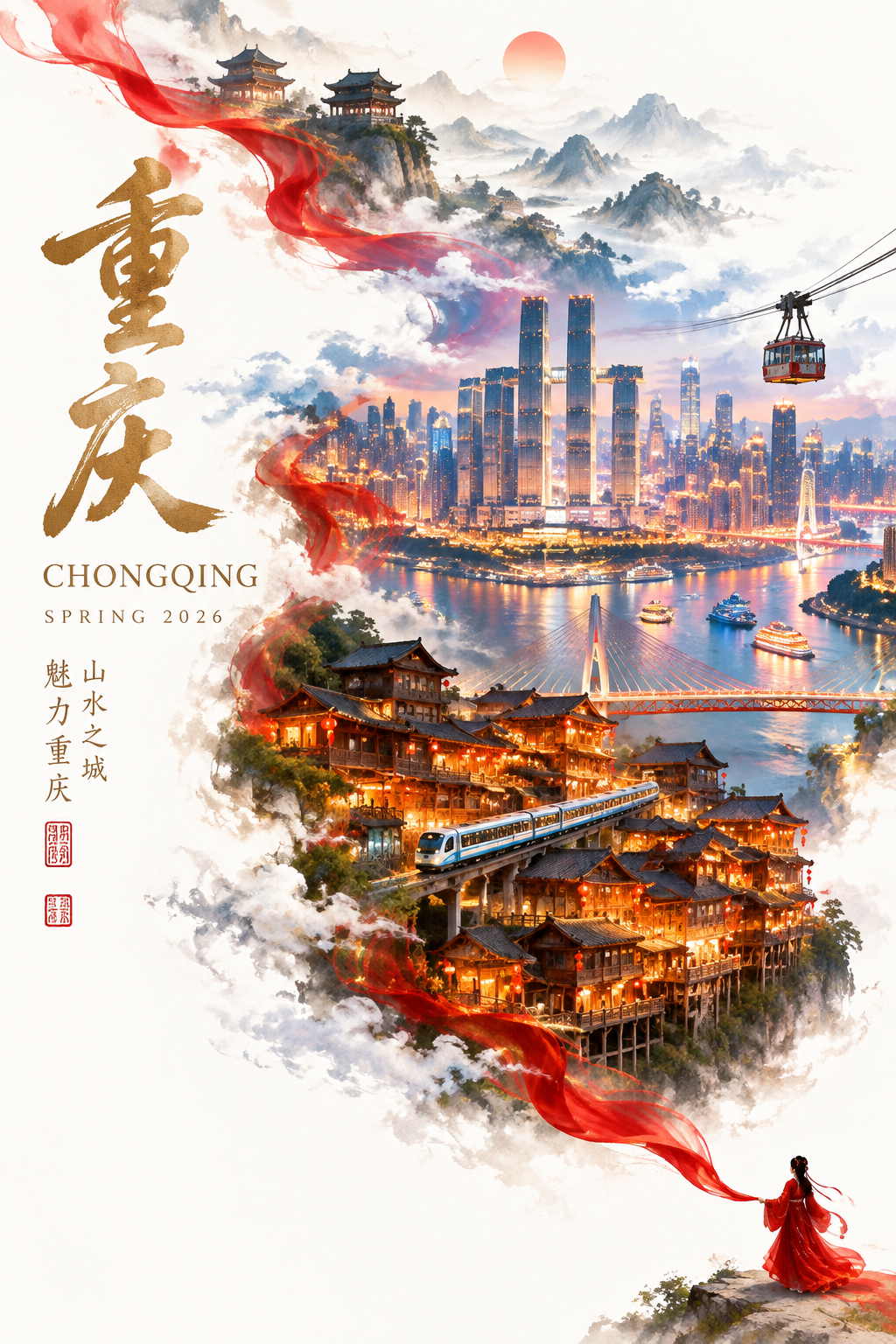 Surreal Cityscape Travel Poster - 墨图 AI 生成