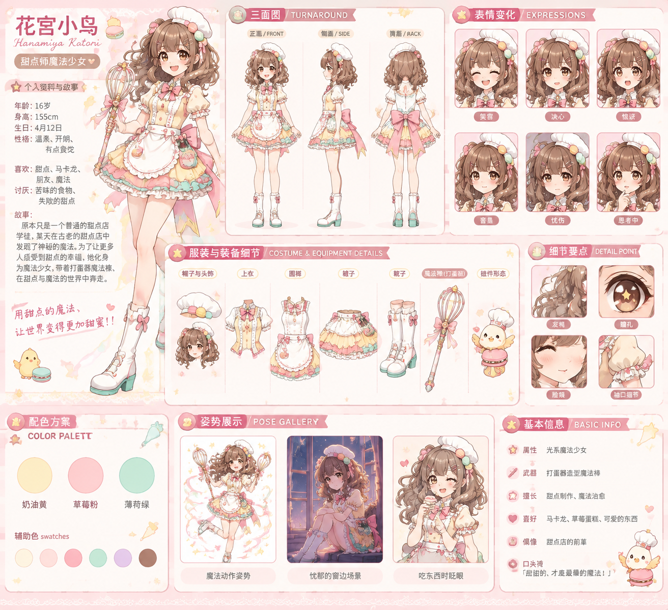 动漫魔法少女角色参考图表 - 墨图 AI 生成