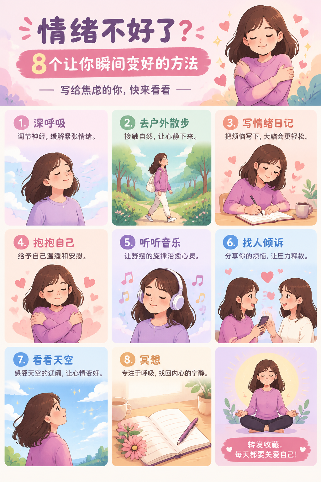 9-Panel Self-Care Infographic Grid - 墨图 AI 生成