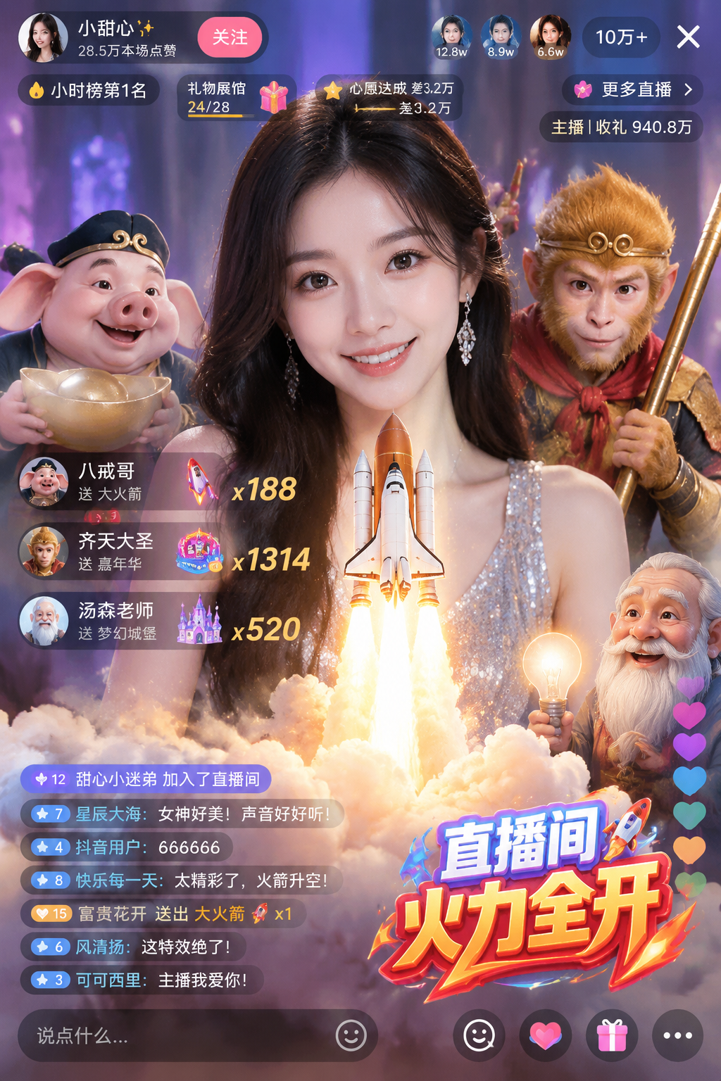 游戏化直播 App 界面 - 墨图 AI 生成