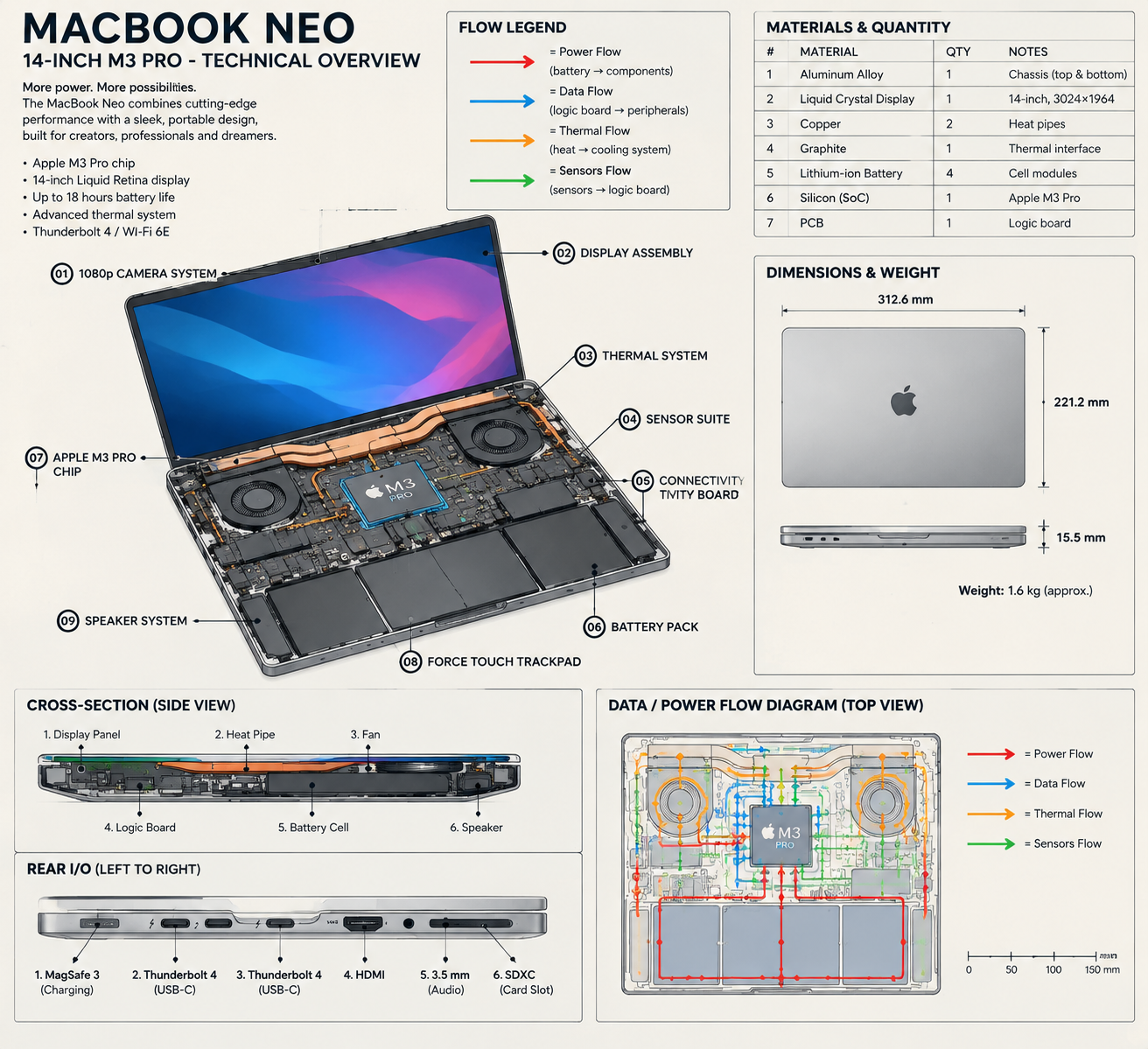 Laptop Technical Overview Infographic - 墨图 AI 生成