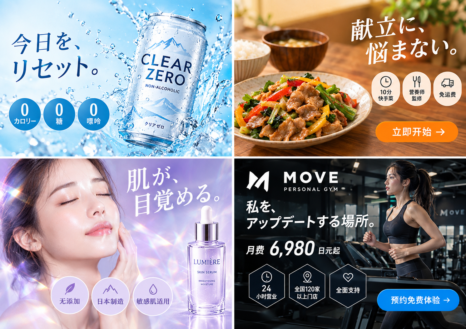 4 格日式广告横幅网格 - 墨图 AI 生成