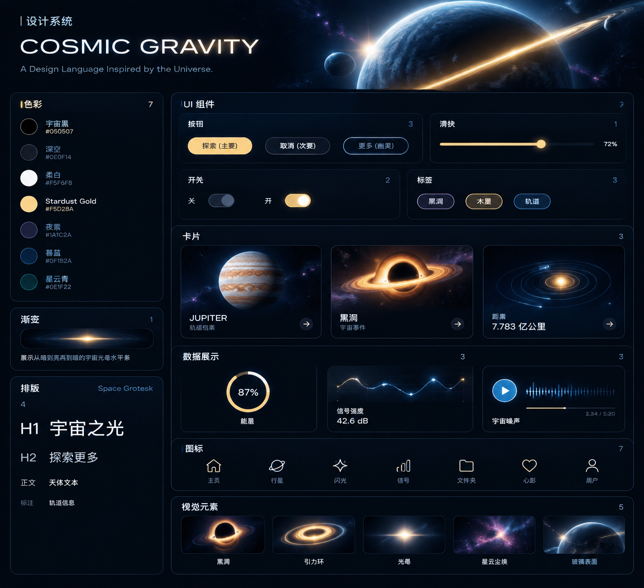 Cosmic Dark Mode UI 设计系统 - 墨图 AI 生成