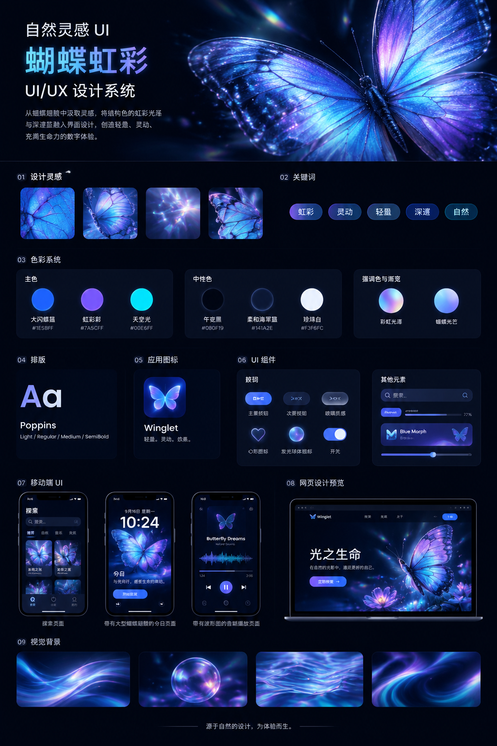 Iridescent Butterfly UI/UX 设计系统 - 墨图 AI 生成