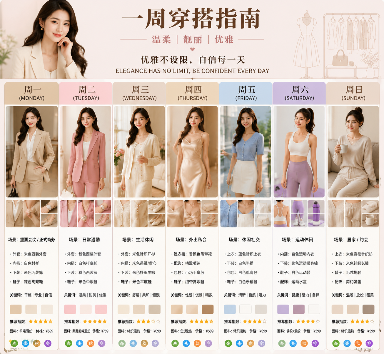 7-Day Fashion Lookbook Infographic - 墨图 AI 生成