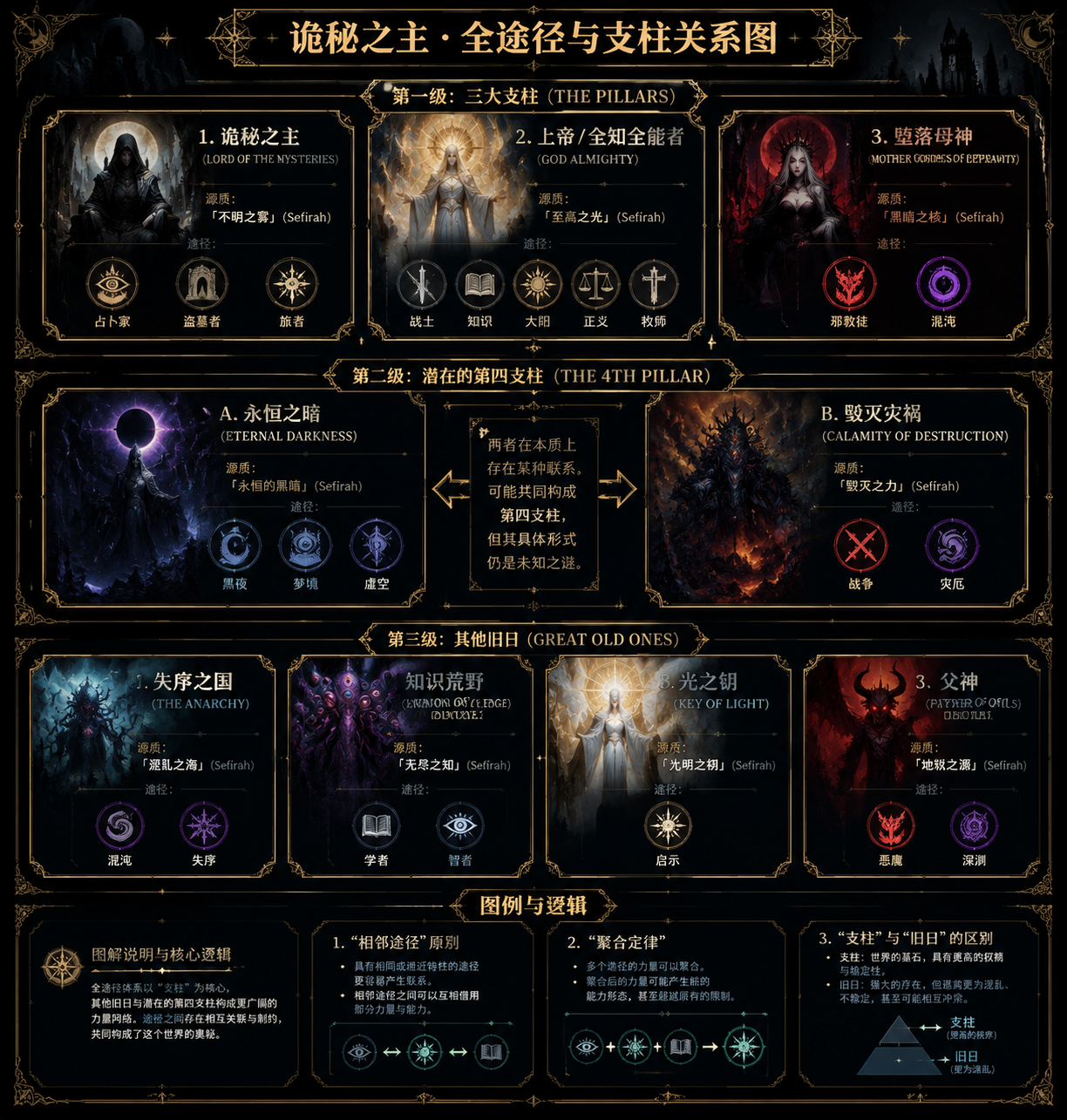 暗黑奇幻设定信息图表 - 墨图 AI 生成