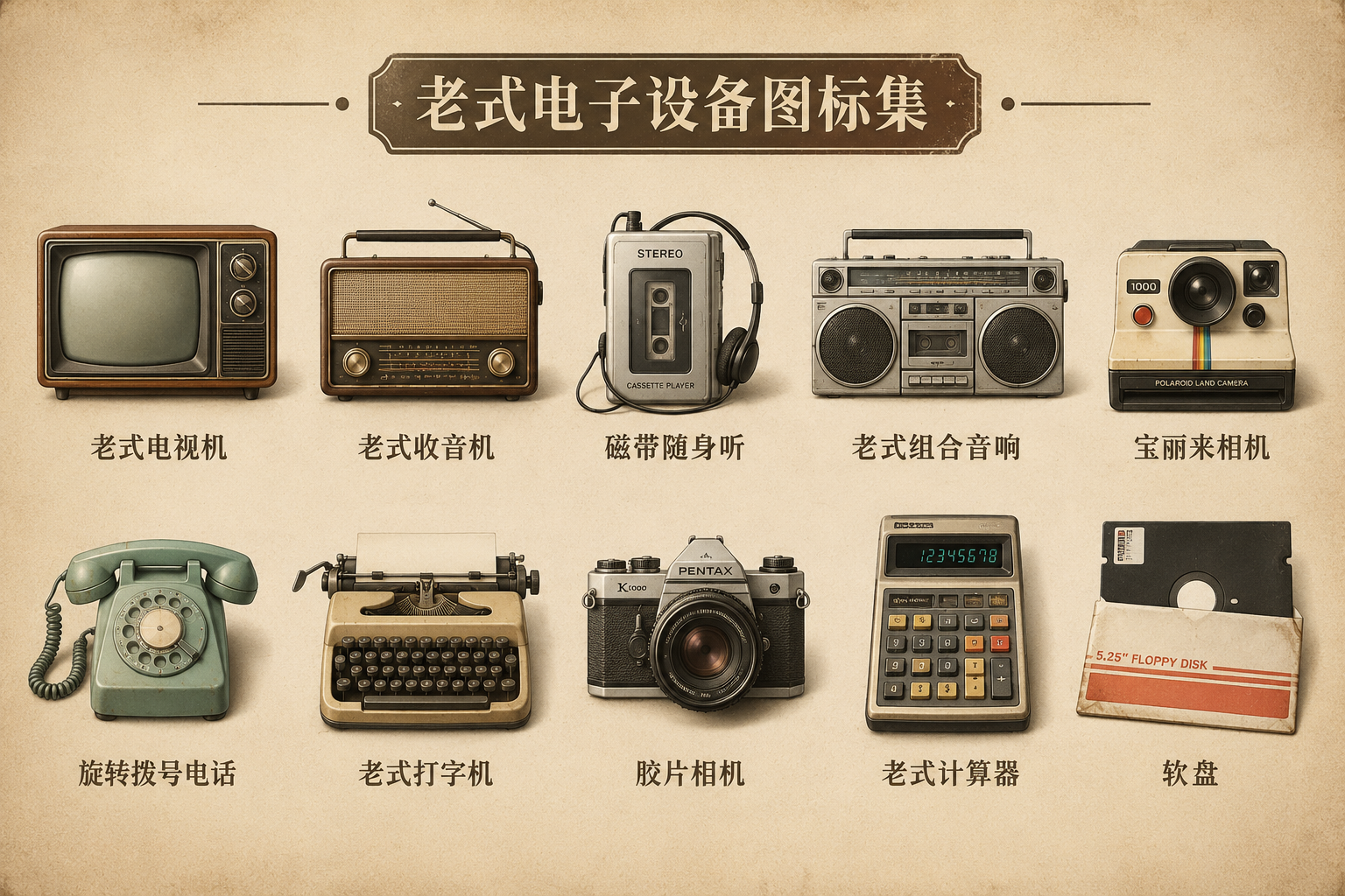 Retro Skeuomorphic Icons - 墨图 AI 生成