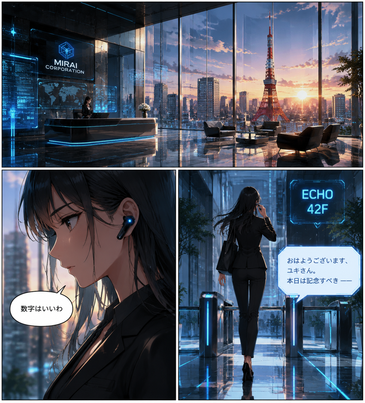Futuristic Corporate 3-Panel Manga Page - 墨图 AI 生成
