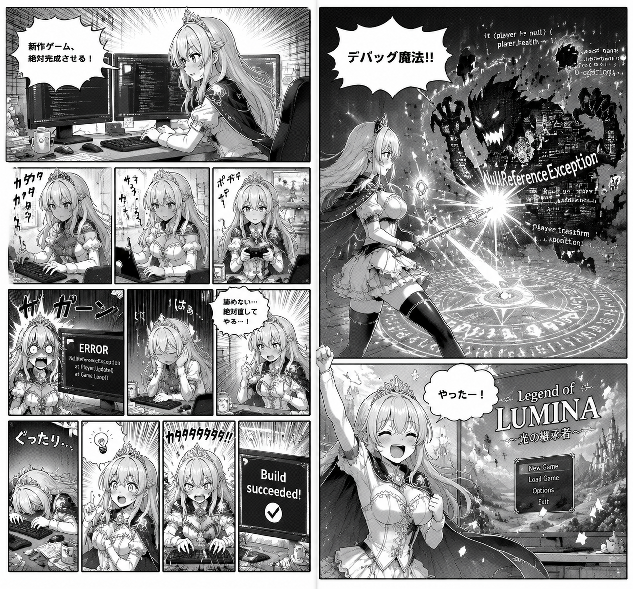Manga Spread: Fantasy Game Developer - 墨图 AI 生成