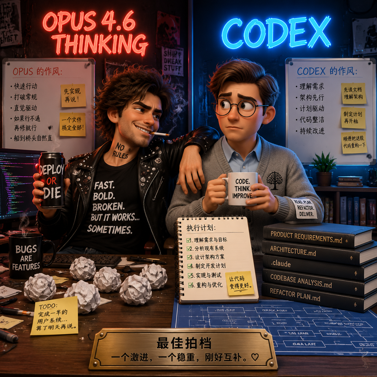 程序员性格对比插画 - 墨图 AI 生成