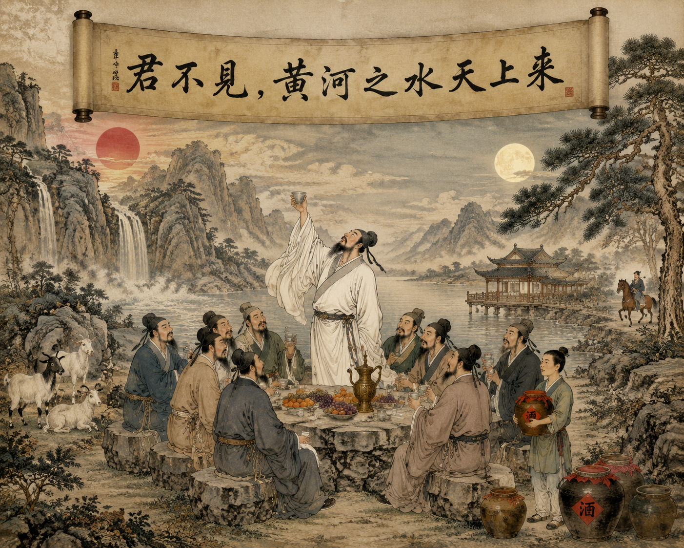 中国传统水墨宴饮图 - 墨图 AI 生成