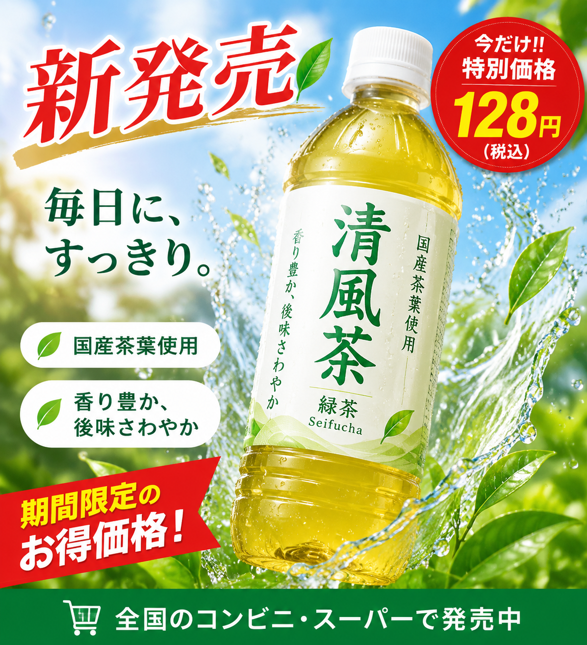 Green Tea Bottle Advertisement Poster - 墨图 AI 生成