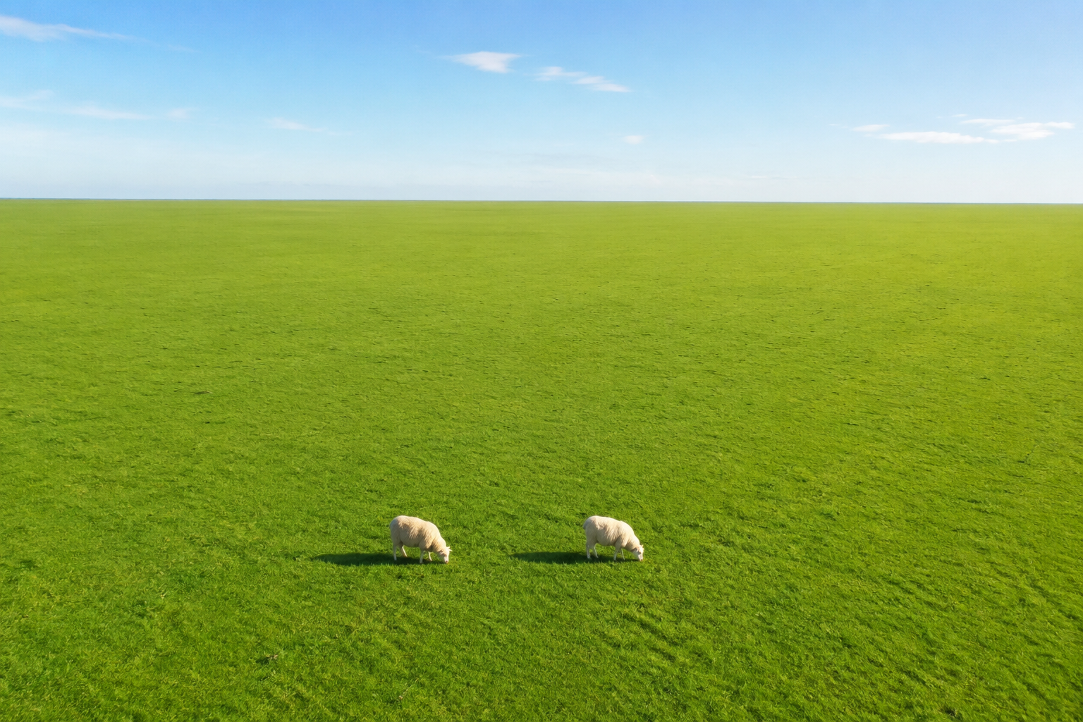 Aerial View of Vast Grassy Plain with Two Sheep - 墨图 AI 生成