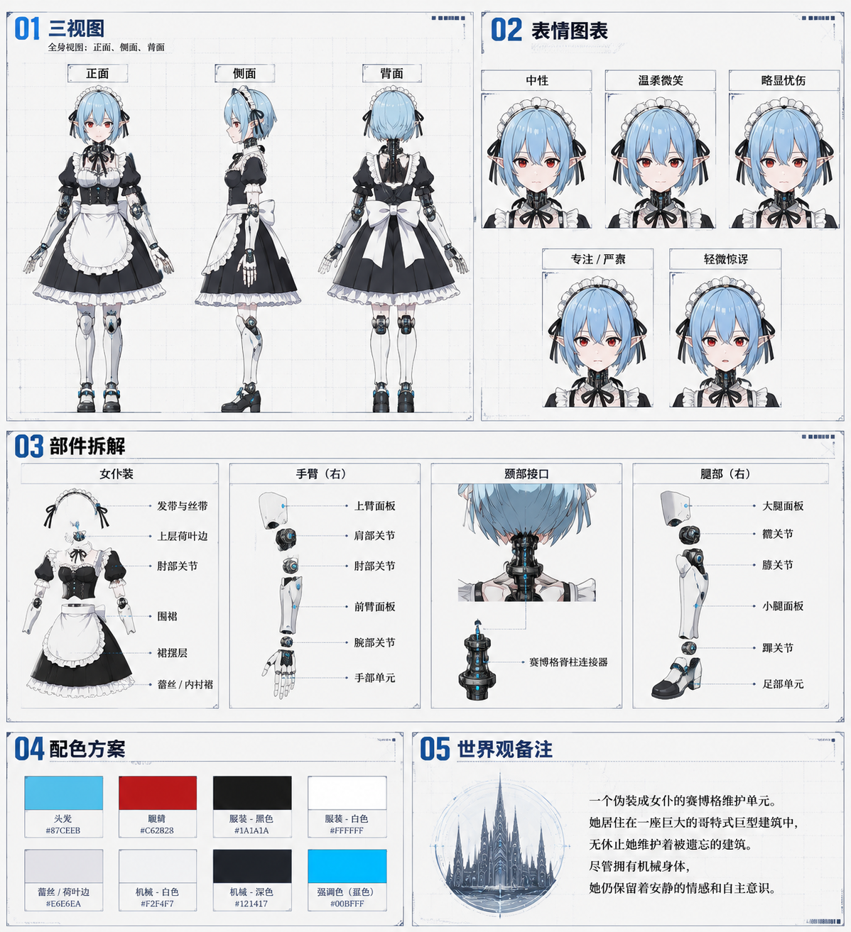 赛博格角色参考图表 - 墨图 AI 生成