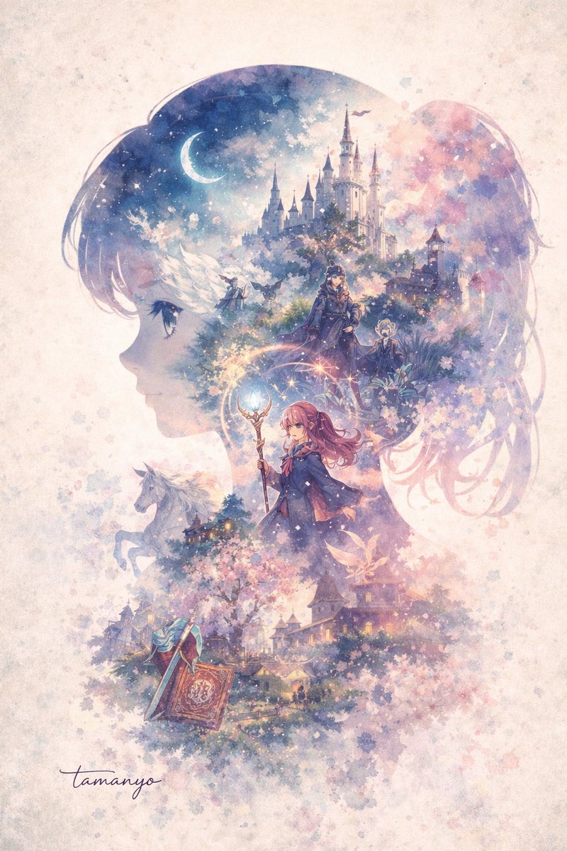 水彩双重曝光奇幻剪影 - AI 生成效果图
