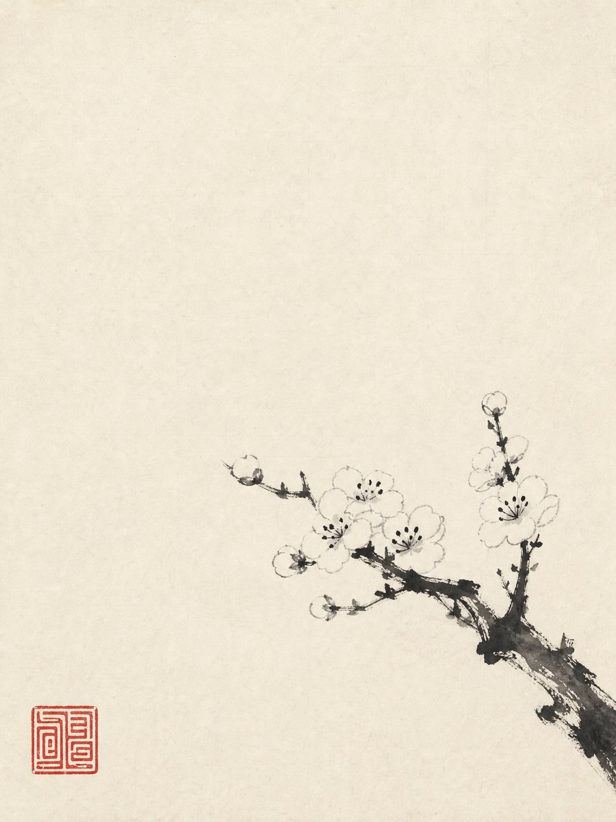 写意折枝小品(大面积留白) - AI 生成效果图