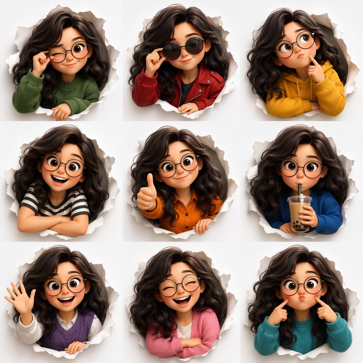 3D Animated Character Expression Grid - AI 生成效果图