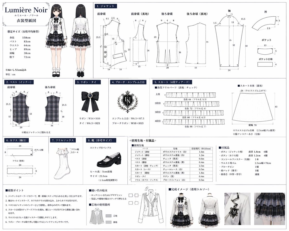 动漫服装缝纫纸样图 - AI 生成效果图