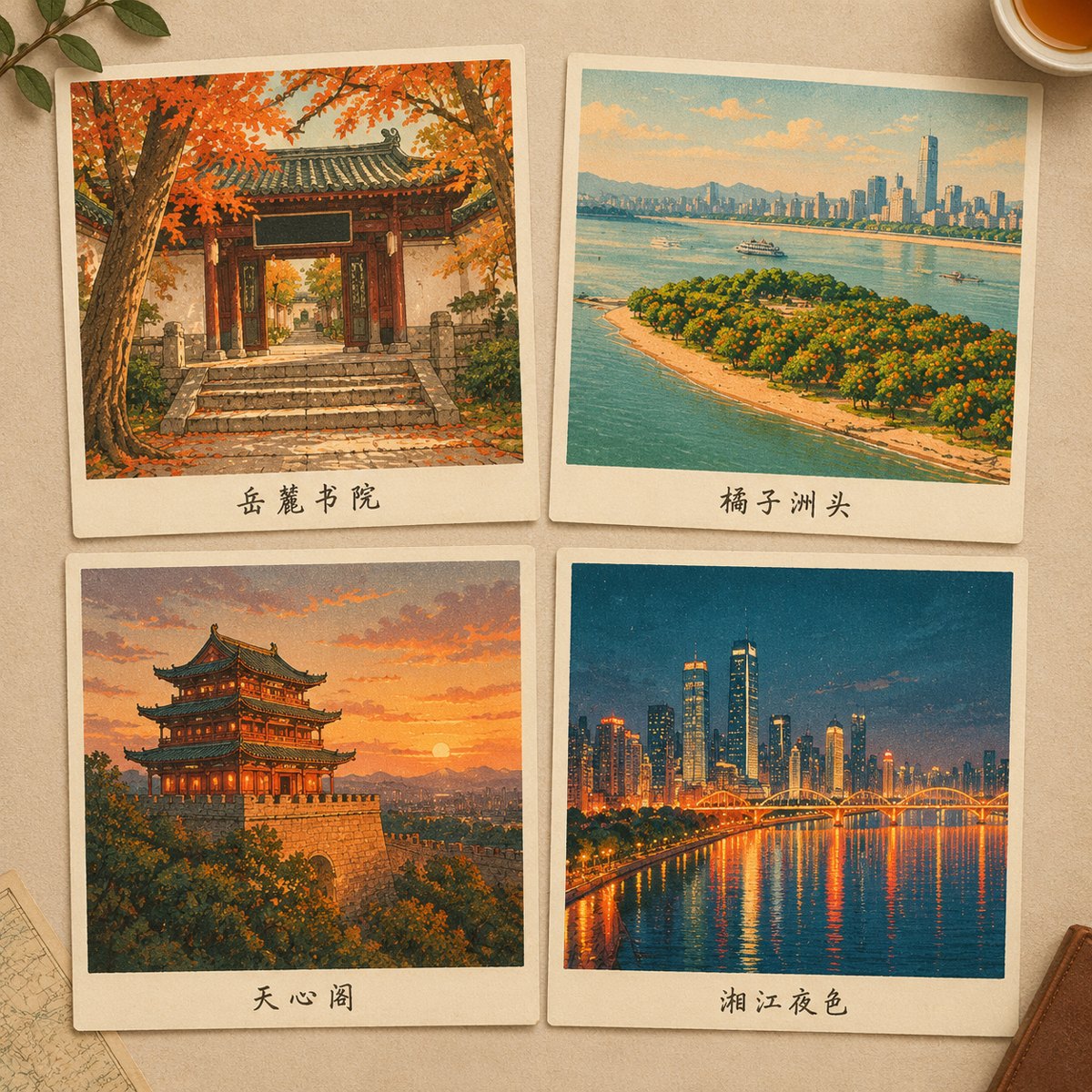 城市地图 · 明信片四联(伴手礼 / 打印) - AI 生成效果图