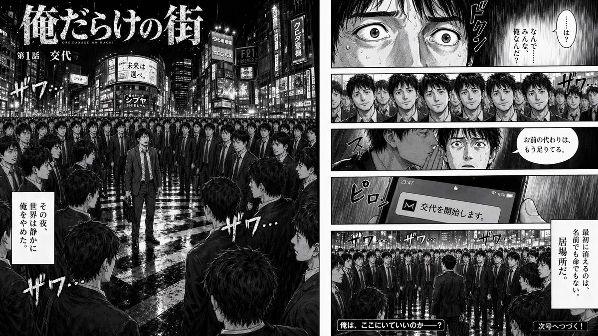 Two-Page Psychological Thriller Manga Spread - AI 生成效果图