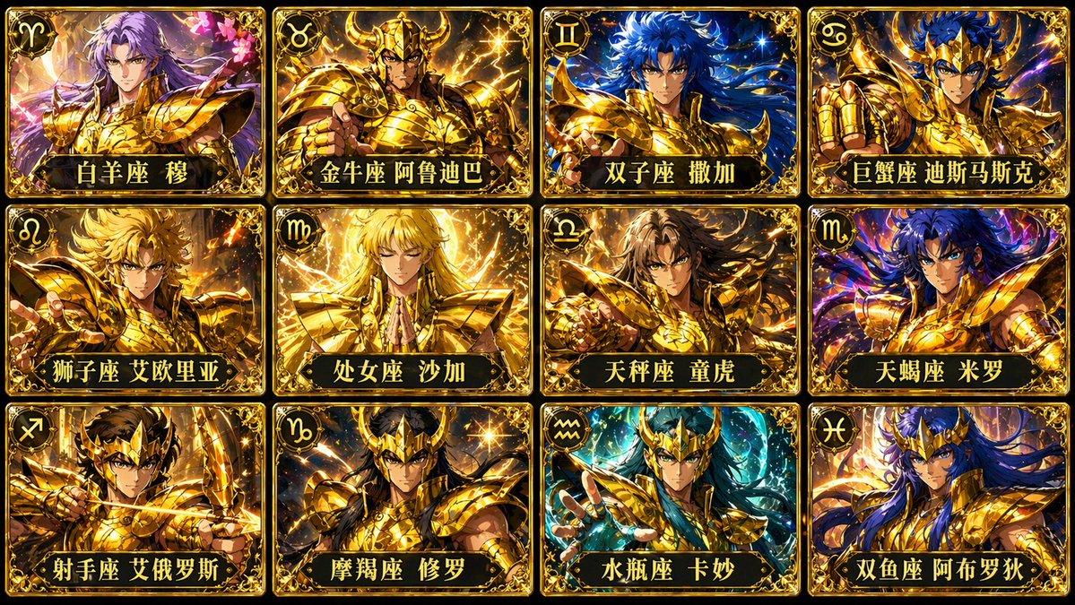 Saint Seiya Golden Saints Card Grid - AI 生成效果图