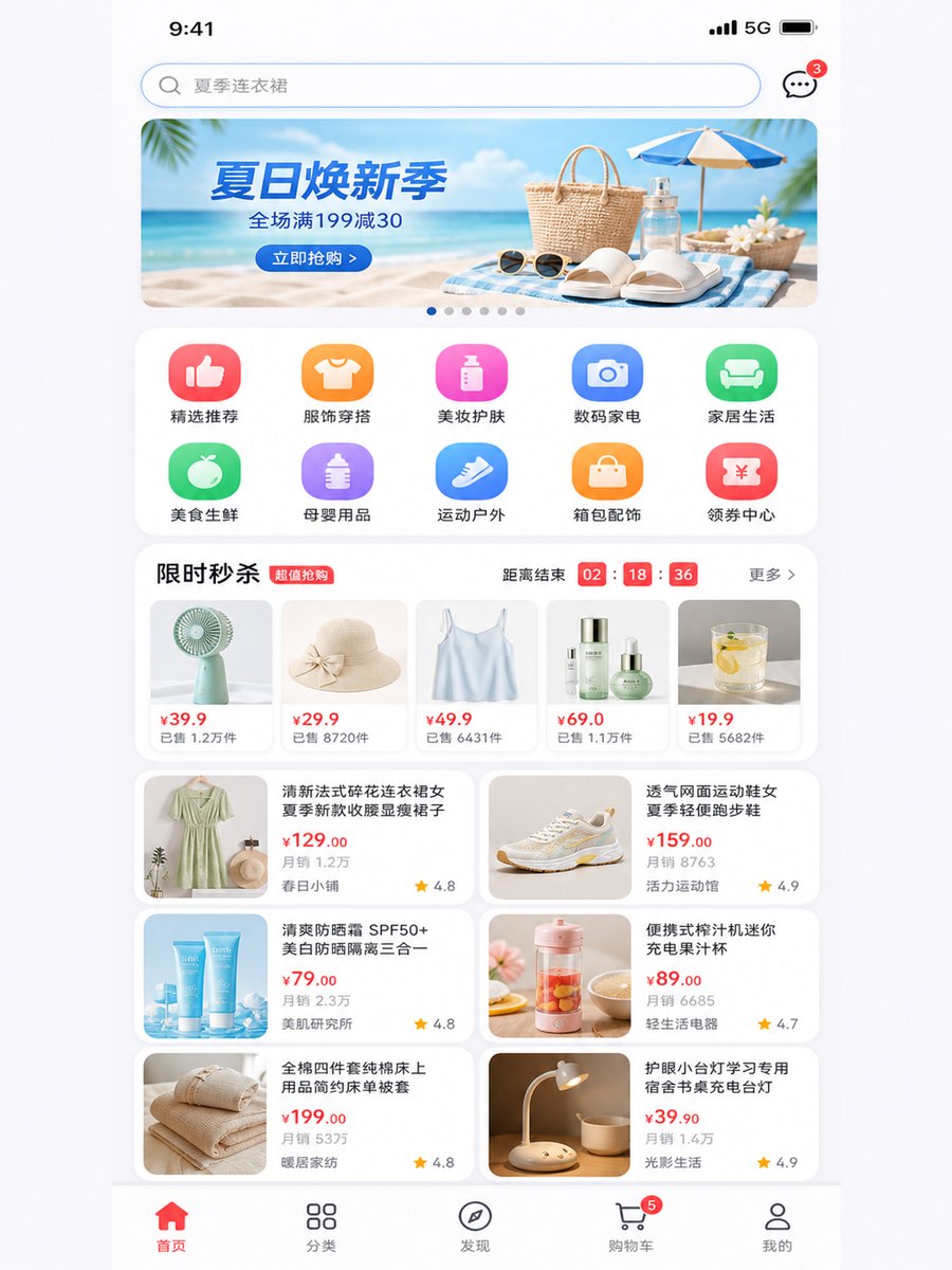 电商 App 首页(高保真截图)