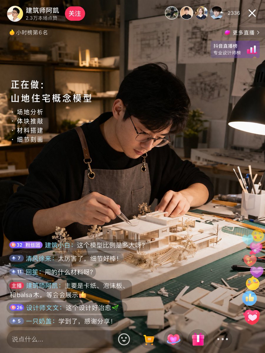 建筑师直播界面 UI 模型 - AI 生成效果图