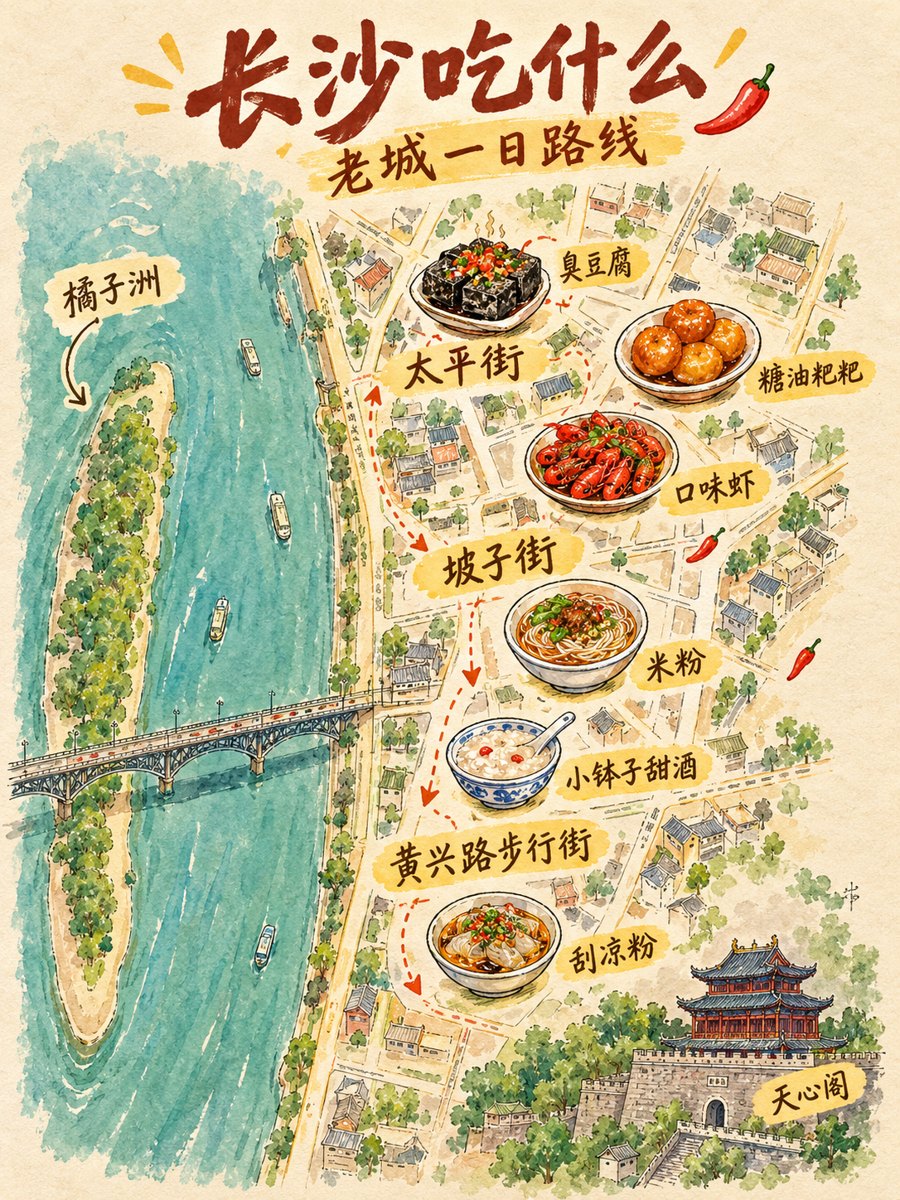 城市地图 · 手绘美食地图(旅行攻略 / 城市号封面)