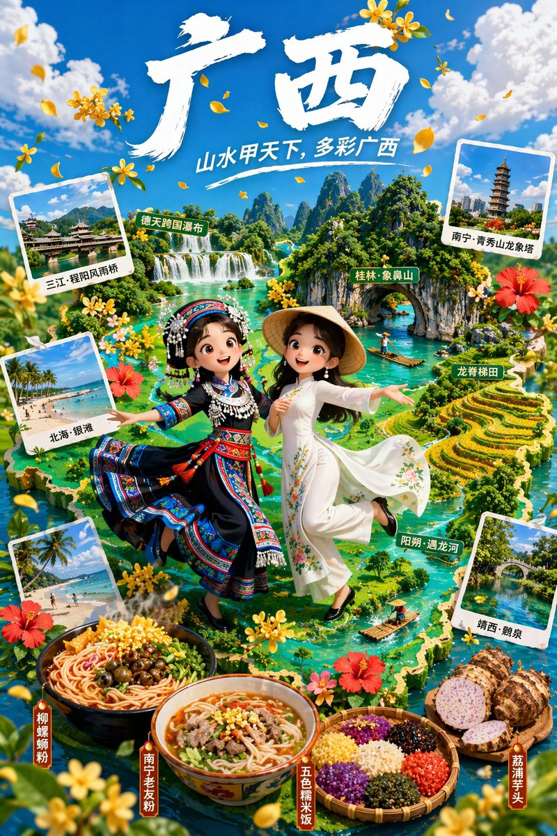 3D 动画旅游信息图海报 - AI 生成效果图