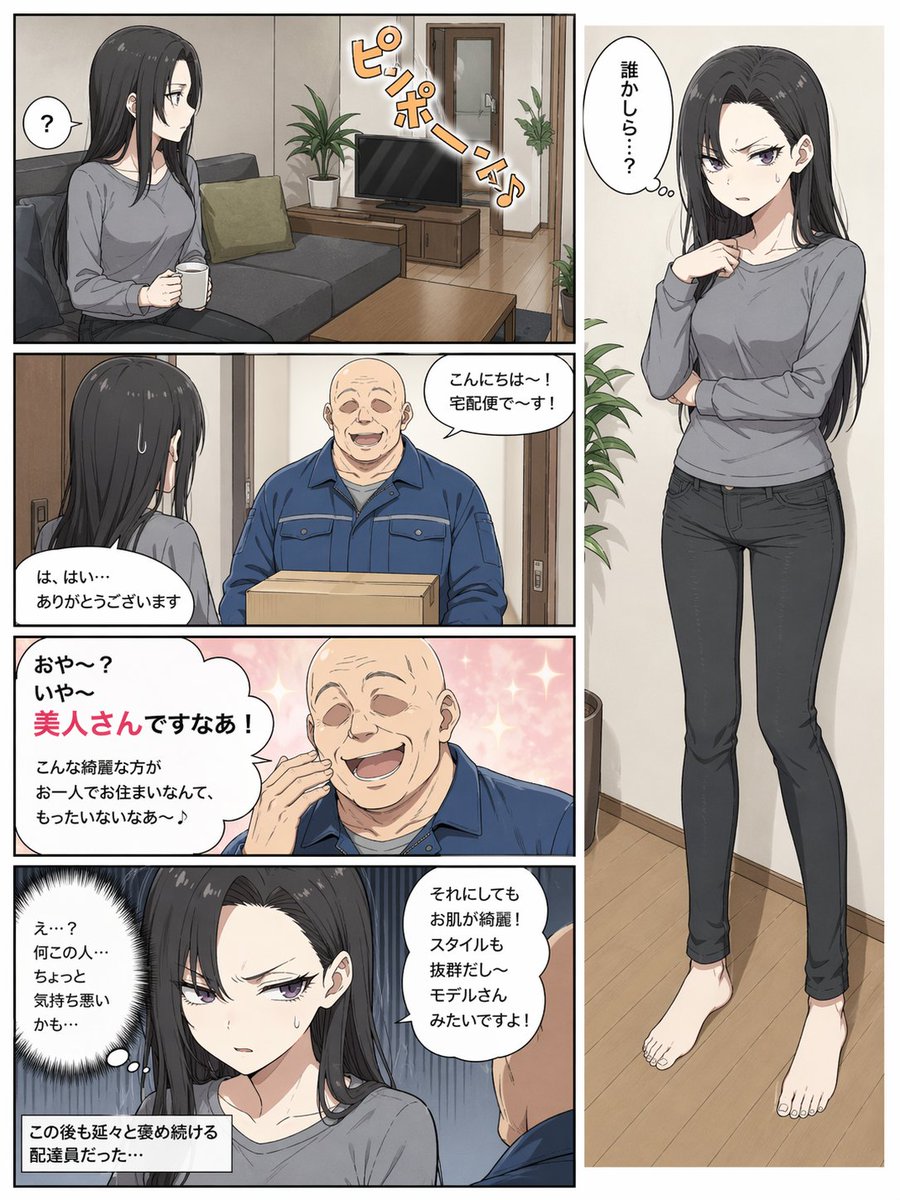 5-Panel Manga Page: Creepy Delivery Man - AI 生成效果图