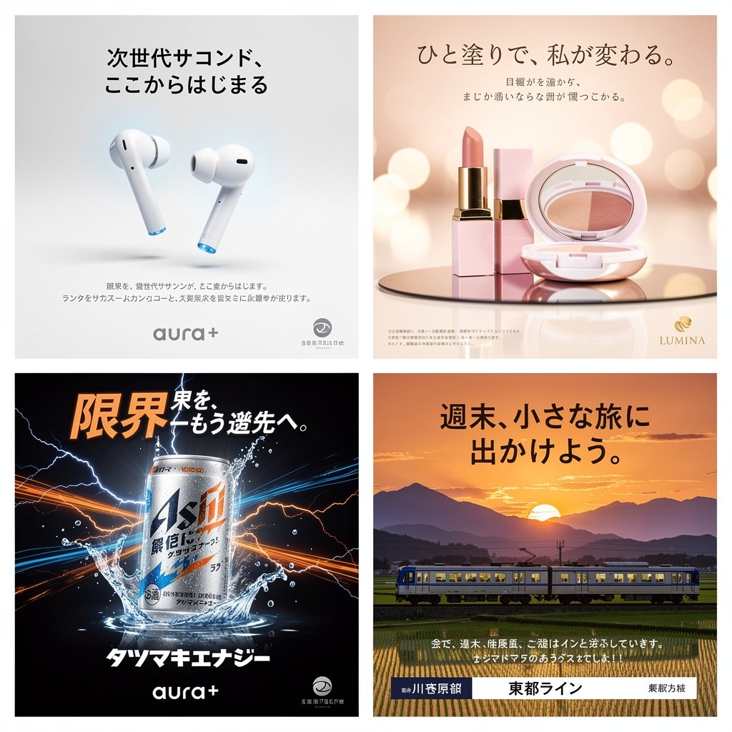 4 格日式广告概念网格 - AI 生成效果图