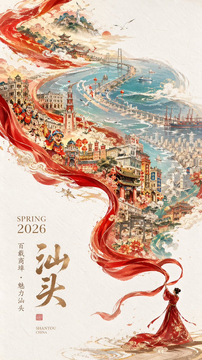 Epic Chinese Cityscape Ribbon Poster - AI 生成效果图
