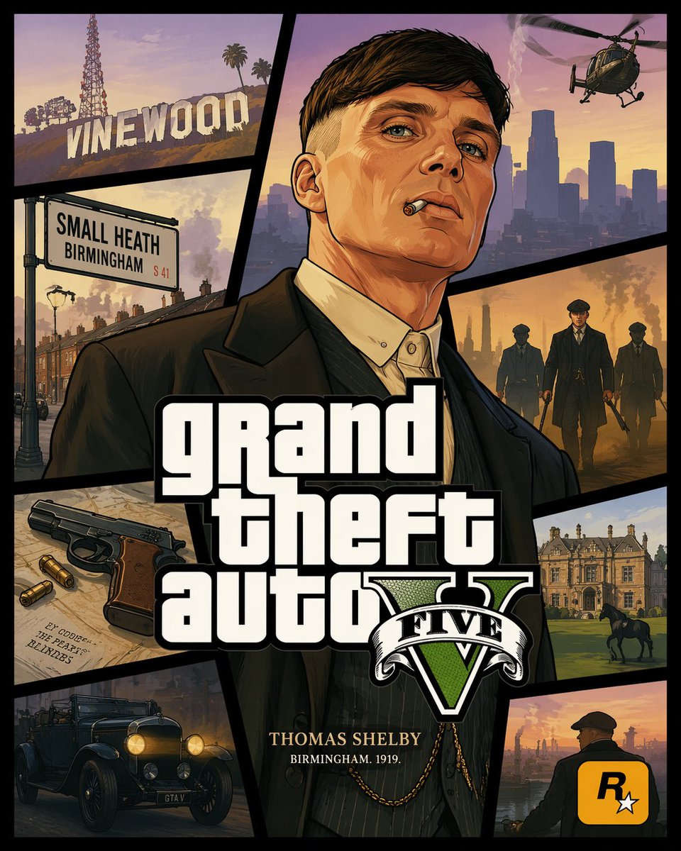 GTA V 风格跨界封面艺术 - AI 生成效果图