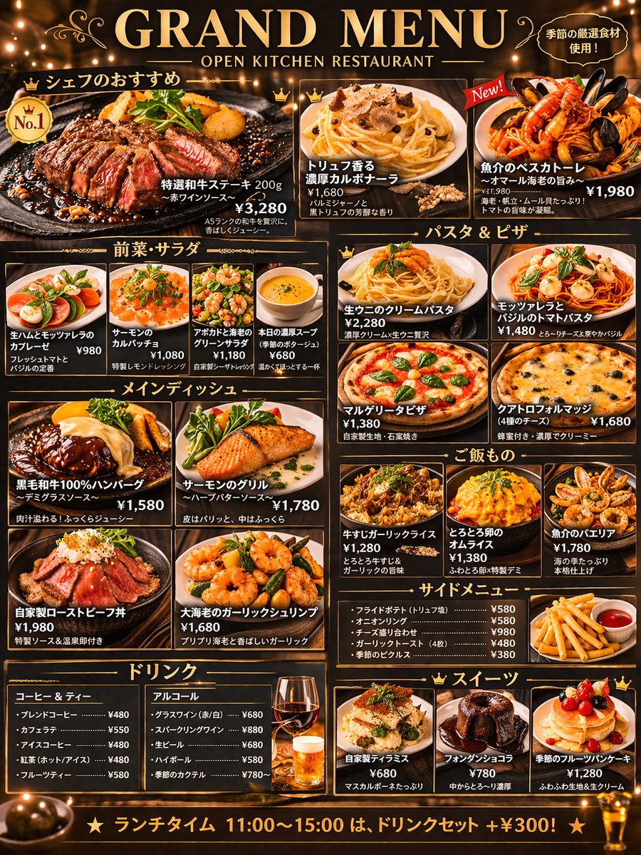 综合餐厅主菜单设计 - AI 生成效果图
