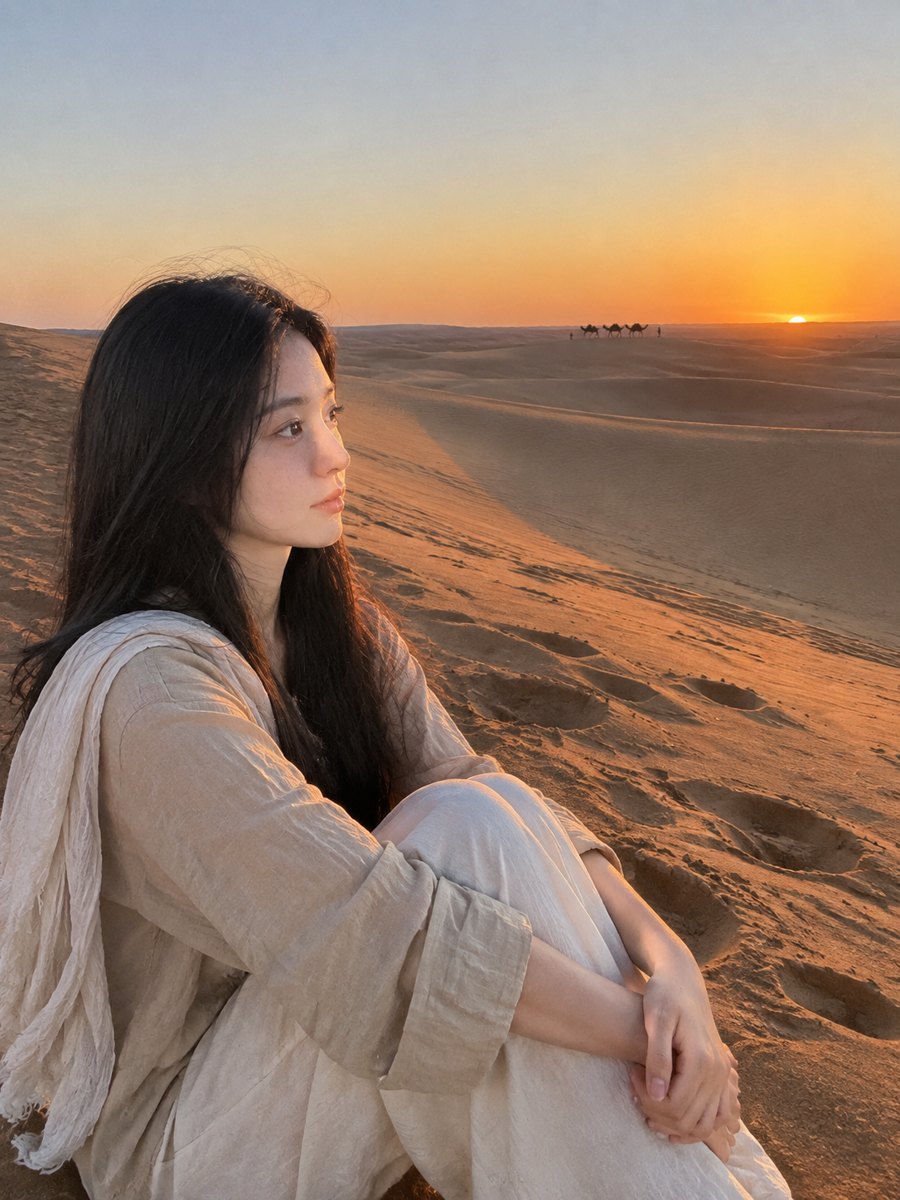 赛博旅游 · 撒哈拉日落 - AI 生成效果图