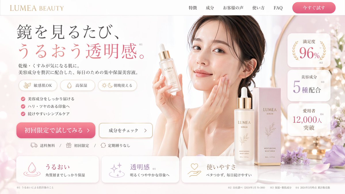 Beauty Product Landing Page Mockup - AI 生成效果图