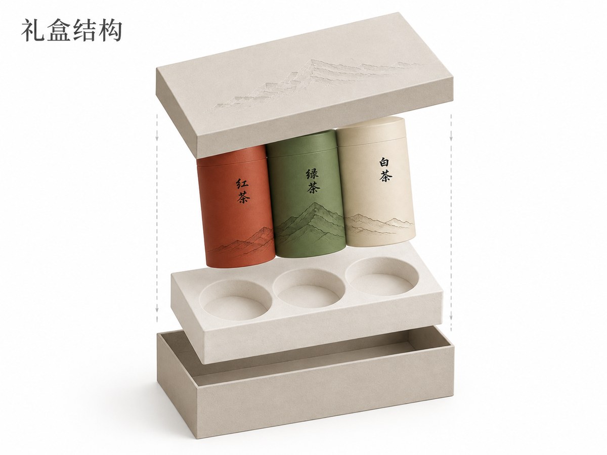 茶叶包装 · 礼盒结构分解 - AI 生成效果图