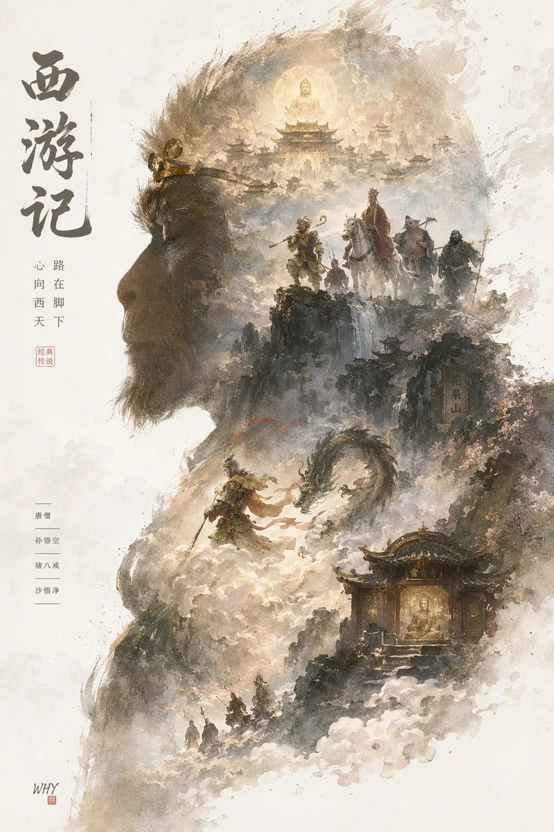 史诗级剪影世界海报 - AI 生成效果图