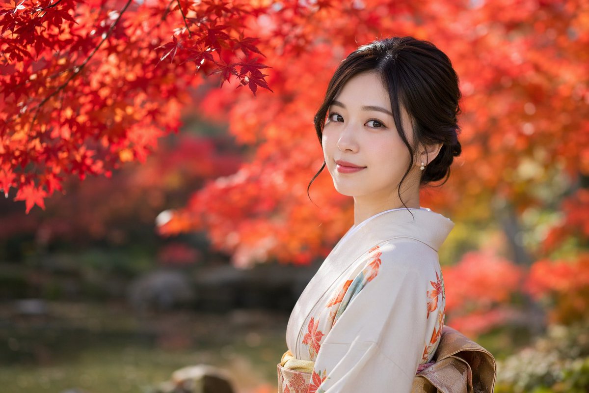 写实风格秋季和服人像 - AI 生成效果图