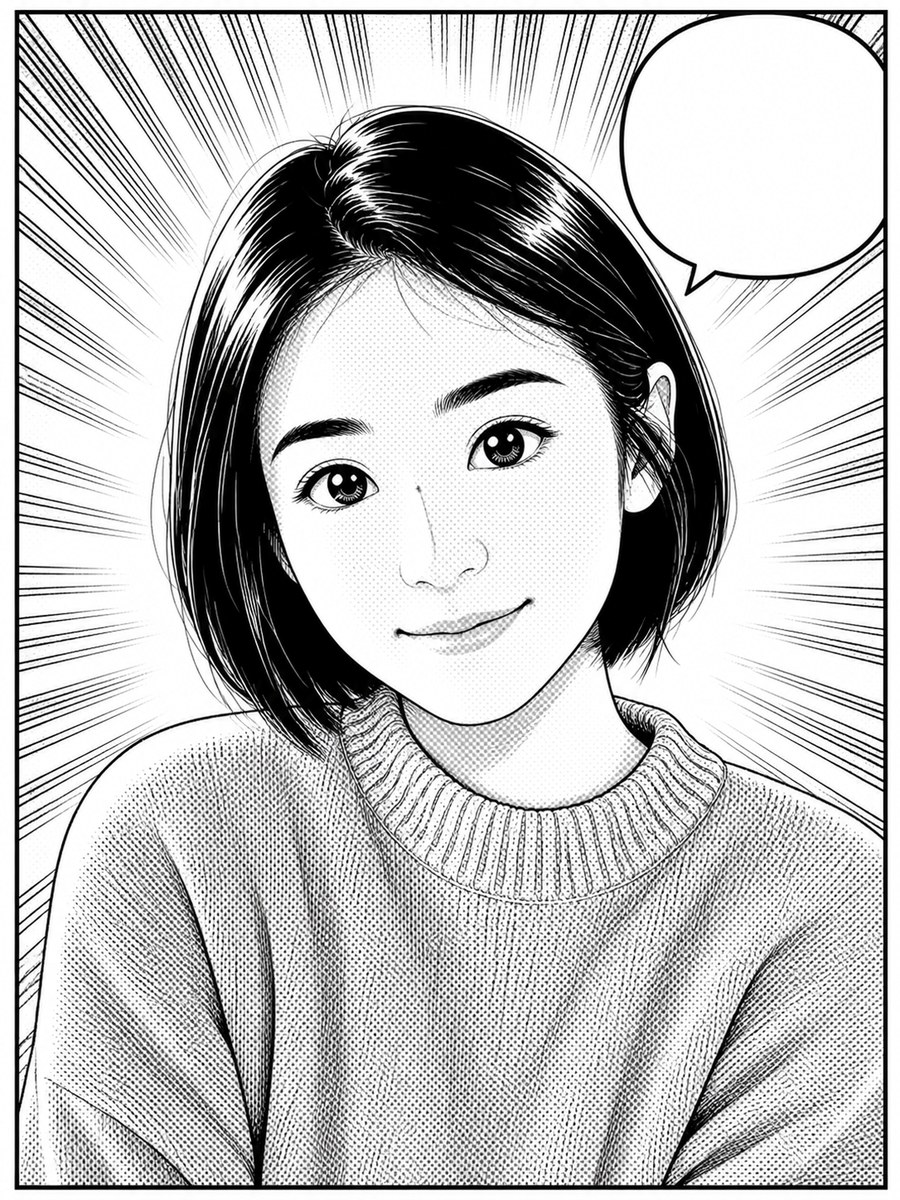 照片变黑白网点漫画 - AI 生成效果图