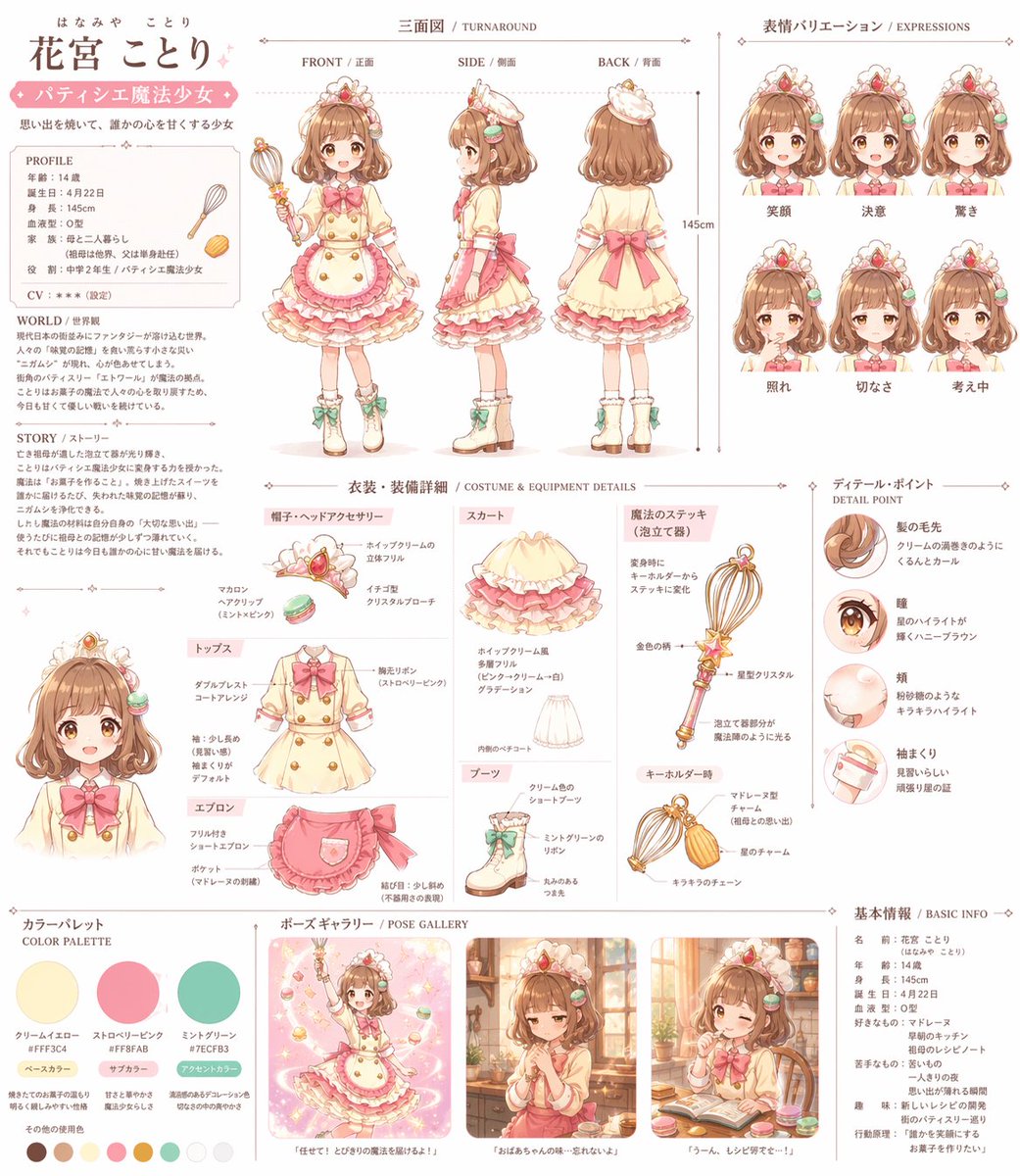 动漫魔法少女角色参考图表 - AI 生成效果图